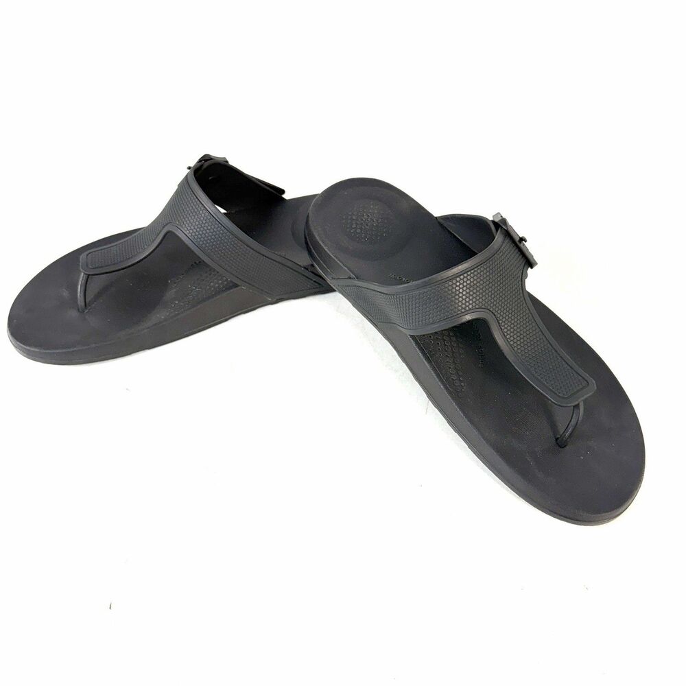 Fit Flop iQUSHION Flip Flops Womens 10 Black Adjustable Buckle Thongs Slides